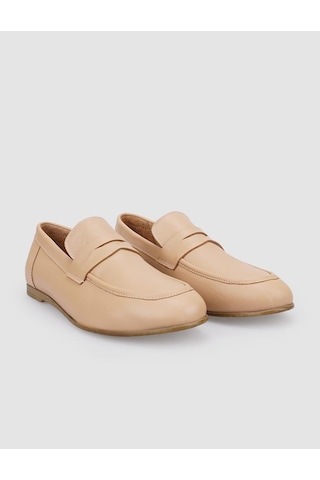 Hakiki Deri Bej Kadın Loafer Bej