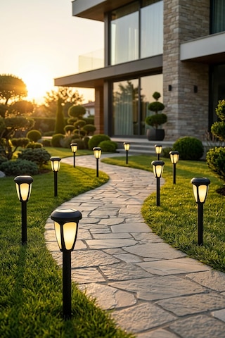 6'lı Solar Bahçe Lambası Sarı Led Güneş Enerjili Yol Ve Peyzaj Aydınlatması 30 Cm Beyaz Işık