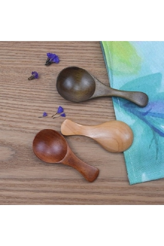 Dancemonkey 10 Adet Geniş Ağızlı Baharat Kaşığı, Kısa Saplı, Pratik Kullanım Ahşap