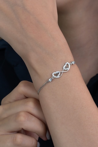 Sonsuzluk Çift Kalp Tek Taşlı Gümüş Bileklik Wsb32