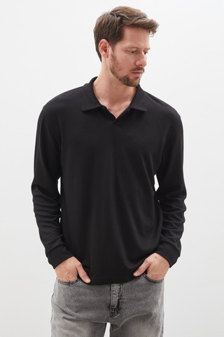 Fullamoda Basic Apaş Yaka Modal Sweatshirt Siyah