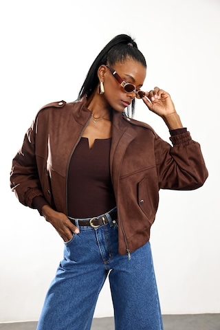 Kahverengi Süet Bomber Ceket D99806 Kahverengi