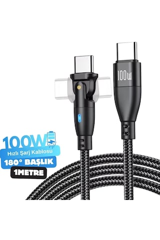 1 Metre 100 Watt Usb Type-c Erkek 180 Döner Uç Hızlı Şarj & Data Kablosu