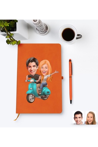 Kişiye Özel Sevgililer Karikatürlü Turuncu Termo Deri Defter Kale N11.2257