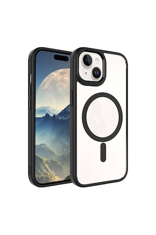 Apple Uyumlu iPhone 15 Plus Kılıf Zore Krom Kapak Siyah