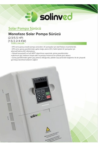 Solinved 2,2 Kw -3 Hp Monofaze 1 220v Solar Sürücüsü