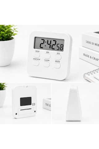 Beyaz Öğrenci Dijital Timer Alarmlı Geri Sayım, Kronometre Ve Saat Modu Büyük Lcd Ekran Manyetik Zamanlayıcı-dol288