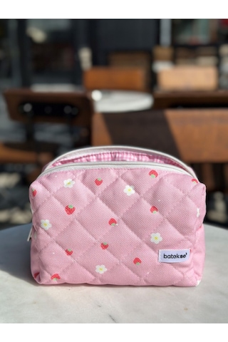 Batekso Mini Çilek Desenli Makyaj Çantası Büyük Boy