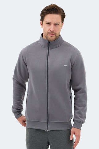 Slazenger Mendoza I Erkek Fermuarlı Dik Yaka Cepli Gri Sweatshırt Gri
