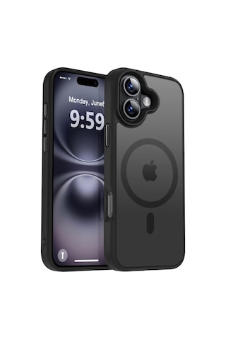 Güçlü Manyetik Telefon Kılıfı, Askeri Düzey Düşme Koruması Güçlü Silikon Kenarlar İnce Yarı Saydam Mat Koruyucu Kılıf Siyah, İphone 16 6,1 İnç 6998