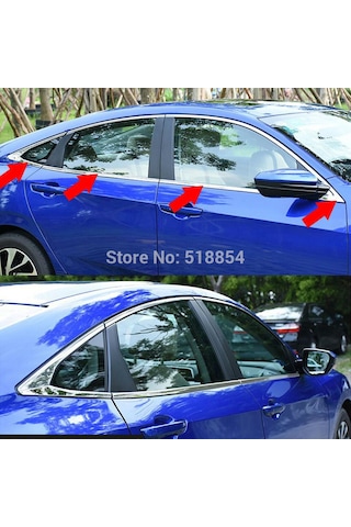 Honda Civic Fc5 Krom Komple Cam Çıtası 8 Parça Set