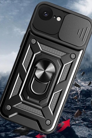 Apple, Uyumlu iPhone 16e Kılıf Pars Lens Yüzüklü - Siyah - Aflc-879082