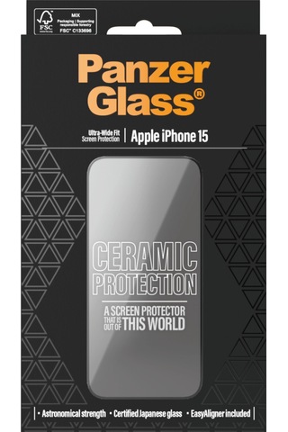 Panzerglass Apple Uyumlu iPhone 15 Ultra-wide Fit Tam Koruma Çerçeve Aparatlı Seramik Ekran Koruyucu