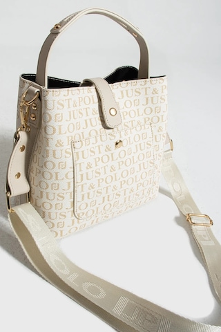 Just Polo Kadın Ters Kilit Çıtçıt Kapama Arkası Cepli El Çantası 21x23cm Krem