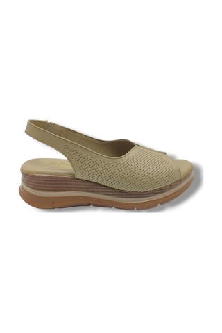 Ellanor S-564-26 Hakiki Deri Anatomik Dolgu Taban Kadın Sandalet Bej