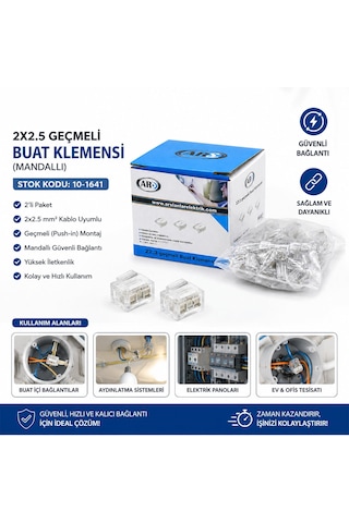 100 Adet 2li 2x2.5 Kablo Geçmeli Mandallı Buat Klemensi