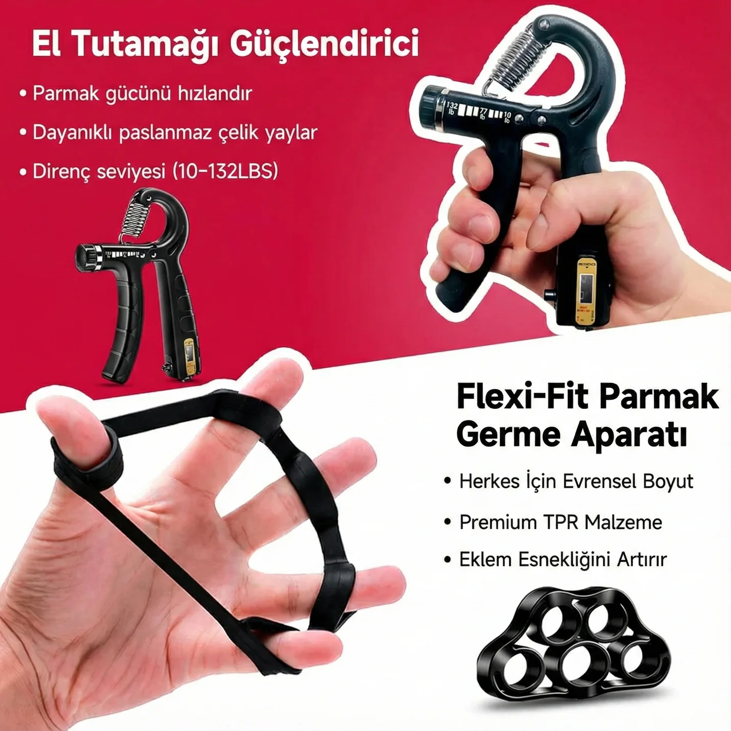 Ayarlanabilir El Yayı 5-60 Kg Dirençli - Bilek, Kol Ve Parmak Güçlendirici Fitness Egzersiz Aleti Siyah