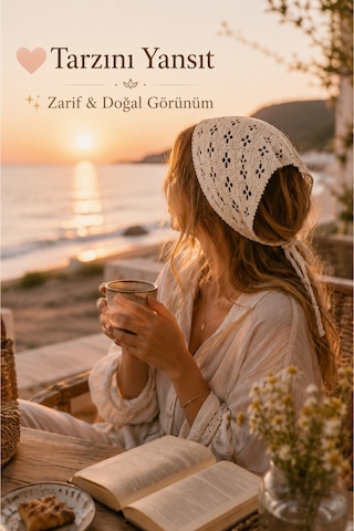 El Örgüsü Çiçek Desenli Kombin Saç Bandanası Bohem Kadın Bandana Yazlık Örgü Bandana Ayarlanabilir Saç Aksesuarı Beyaz