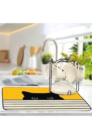 Viva Home Yıkanabilir Bulasik Kurutma Mati Kurulama Bezi Kurutma Örtüsü Tezgah Üstü Bulaşıklık 40x50 Cm, Sarı Diğer