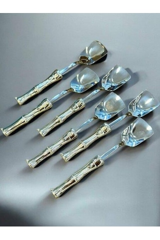 Royking Bambu Saplı Gümüş Dondurma Kaşık 6'lı Eym 086 Gümüş