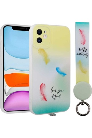 Apple Uyumlu iPhone 11 Kılıf Desenli El Askılı İpli Zore Arte Silikon Kapak NO6