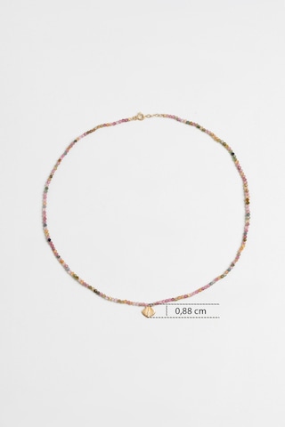 Deniz Kabuğu Figürlü Turmalin Taşlı 42 Cm 14 Ayar Altın Kolye Pembe Altın