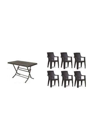 Buyukarısoy Elegance Rattan Efektli 4 6 Plastik Sandalye 70X120 Masa Takımı