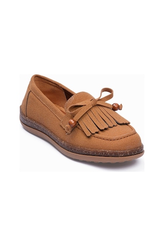 Kadın Süet Loafer Püskül Ve Boncuk Detaylı Günlük Babet Lorea Taba Taba