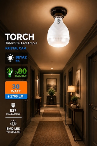 30w Kristal Tasarruflu E27 Beyaz Işık Torch Led Ampul 8 Adet 8 Adet