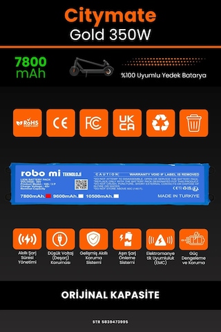Citymate Gold 350w / 36v 7800mAh Elektrikli Scooter Bataryası