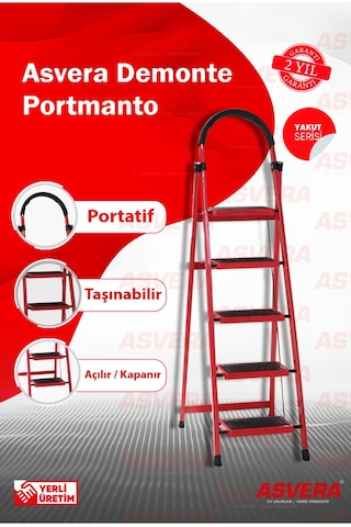 Yakut Serisi Patika 5 Basamaklı Katlanır Merdiven Depo, Bahçe Ve Ev İçin Güvenli 1 Adet