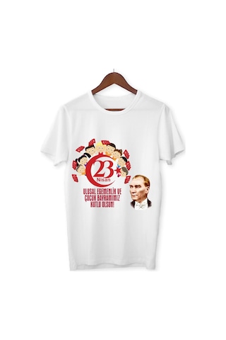 Alpşan Ticaret 23 Nisan Tişörtleri 23 Nisan T-shirt Beyaz Çocuk Yetişkin Tişört Unisex T-shirt Çocuk Bayramı 60 Beyaz
