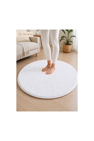 Toscana Peluş Kumaştan 70x70 Cm Kaydırmaz Tabanlı İthal Dekoratif Peluş Halı Beyaz Beyaz