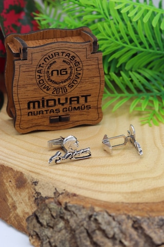 Midyat Nurtaş Gümüş Mustafa Kemal Atatürk 925 Ayar Gümüş Kol Düğmesi