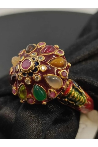 925 Ayar Gümüş Mine İşlem Yüzük 254 Kırmızı