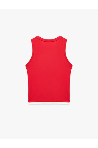 Koton Renk Kontrastlı Katmanlı Slim Fit Bisiklet Yaka Kolsuz Fitilli Bluz Kırmızı 6sak10069ek