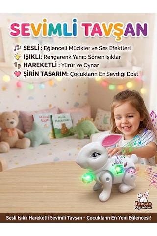 İpli Pilli Işıklı, Müzikli Ve Hareketli Sevimli Dans Eden Tavşan Oyuncak Hayvan Figürü Beyaz