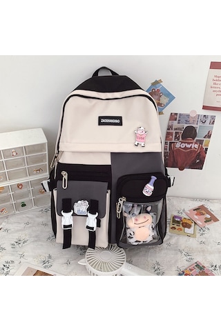 Aubyhe Kadınlar İçin Üniversite Stili Şeffaf Sırt Çantası, Koyu Renkli, Yavru Danam Takımı Ve 3 Adet Kartun Sticker Dahil Siyah