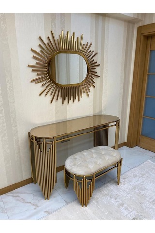 Ekgconcept Piyano Model Gold Dresuar Ayna Ve Puf Gold