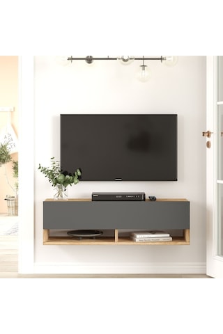 Aven Tv Ünitesi Tv Sehpası Raflı Kapaklı 100cm Çam-antrasit Ave13-aa Atlantik Çam - Antrasit