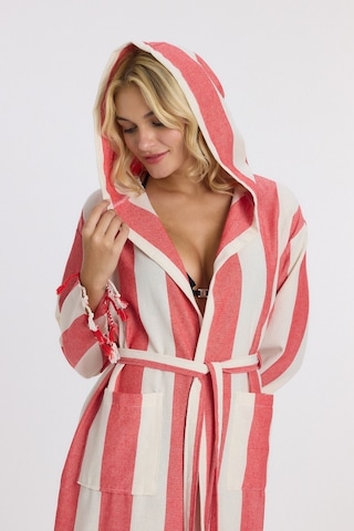 Mulberry Striped Peştemal Bornoz Banyo Ve Plaj Elbisesi Kırmızı