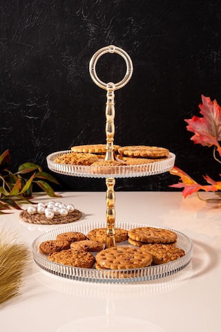 Mest 2 Katlı Sade Cam Pasta Tabağı - Minimalist Ve Zarif 21 Cm Şeffaf