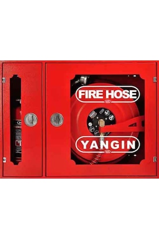 Yangın Dolabı 70x90x23 Ölçülerinde 1 20 Mt Kauçuk Hortumlu 1''vanalı Sac Kapaklı Tüp Bölmeli