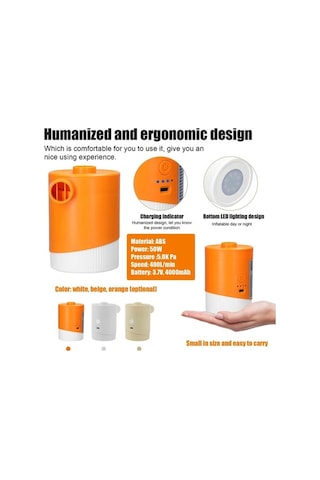 Pazly Turuncu 2-in-1 Kablosuz Şarjlı Şişirici Akülü Pompa Usb Dış Mekan Kullanımı Turuncu