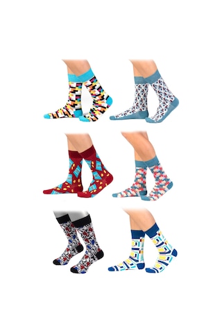 Ozzy Socks Erkek Çok Renkli Desenli Organik Pamuklu 6'lı Dikişsiz Çorap Çok Renkli