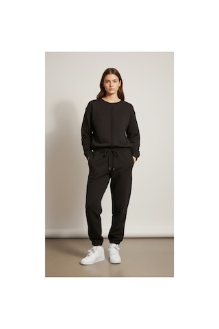 The Kadın %100 Pamuk 3 İplik Siyah Sweatshirt Ön Dikiş Detaylı Normal Kalıp Siyah
