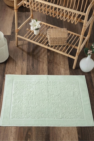 Damask Desenli Ayak Havlusu 1 Adet - 60x100 Cm Banyo Paspası - %100 Pamuk Mınt Mint