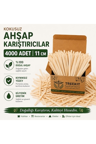 Ahşap Tahta Çay Kahve Karıştırıcı 11 Cm 4000 Adet %100 Doğal Açık Ahşap