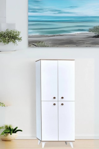 İnci Portmanto Dolabı Beyaz 4 Kapaklı Raflı Çok Amaçlı Ayakkabılık 60x37x195 Cm