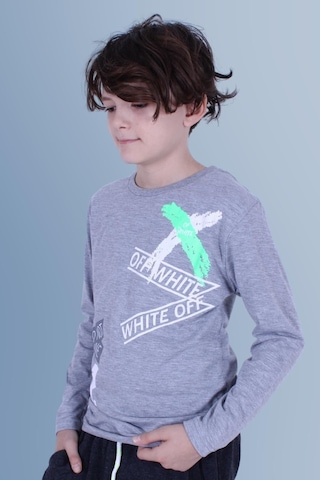 Panios Kids X Baskılı Uzun Kollu Erkek Çocuk Gri Sweatshirt Gri